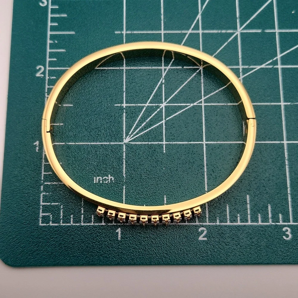 18K Gold Plated Geometric Rectangle Zircon Stone Bangle Bracelet